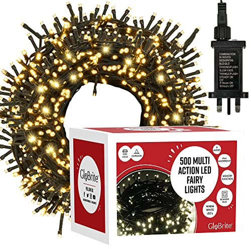 GloBrite Fairy Lights 500 LED - Christmas Tree Outdoor Lights With 8 Modes Function for Garden Decorations - White