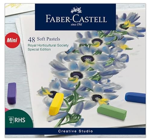 Faber-Castell Creative Studio Soft Pastels, RHS Special Edition Multicoloured, Set of 48 Half Sticks, For Art, Craft, Drawing, Sketching, Home, School, University, Colouring