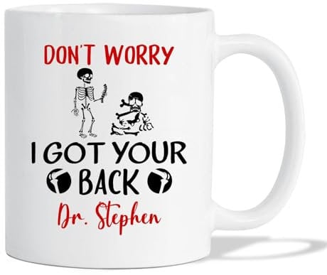 Taza de café blanca personalizada para quiropráctica, con texto en inglés Don't Worry I Got Your Back, regalo para cumpleaños, graduación, taza de café personalizada para quiropráctica, elige el