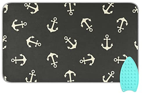 linqin Reise-Bügelmatte, Anker, schwarz, hitzebeständig, Bügelbrett-Pad mit Silikon-Pad, tragbarer Bügelbrettbezug für Waschmaschine, Trockner, Tischplatte, 119 x 71 cm
