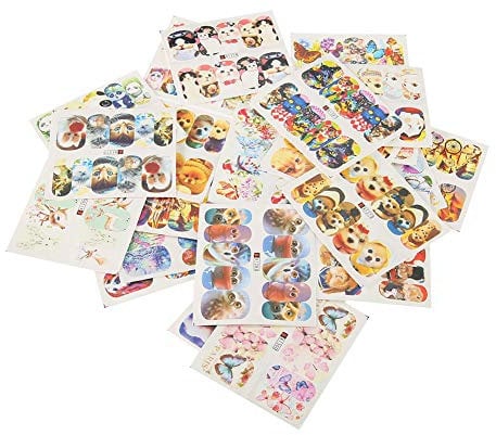 Sticker de Caricatura,50 Sheets Nail Stickers Animal Dogs Cats Water Transfer Nail Art Sticker Fingernails Decor Manicure Decorations Manicure Pedicure Decals