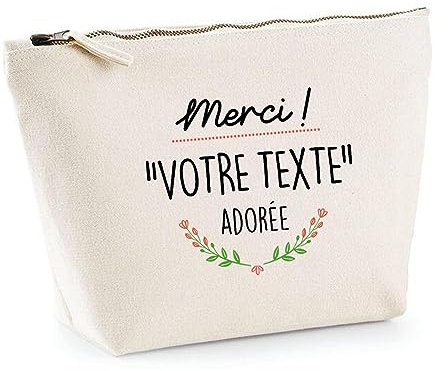 Trousse Personnalisable | Pochette Toilette Maquillage Fourre Tout à Personnaliser - Idée Cadeau Collègue Ami(e) Pot de départ Retraite Fête des Mères Pères (Merci Adorée)