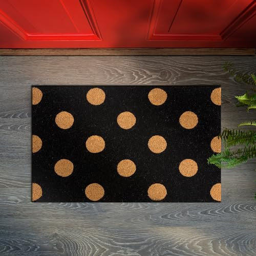 Rugs & More Premium Coir Doormats Outdoor - Robust Coconut Fibre Door Mat for Front or Back Entrance - Multiple Styles for Welcoming Home Decor (40 x 60 cm - Polka Dot)