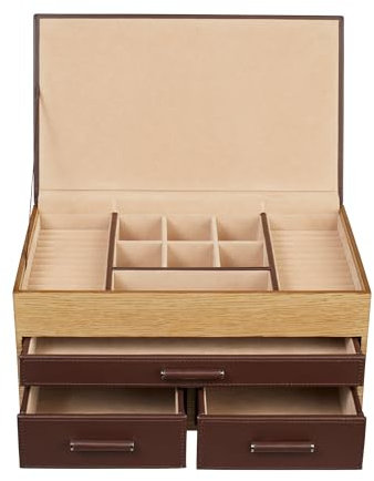 Windrose Schmuckkasten groß wood/braun - Hochwertige Handarbeit - Breite 31 cm - Wood