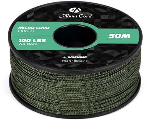 Abma Cord Micro Cuerda 1,18 mm Paracord 50M Bobina - MAX. 45kg (100lbs) - Ejército Verde