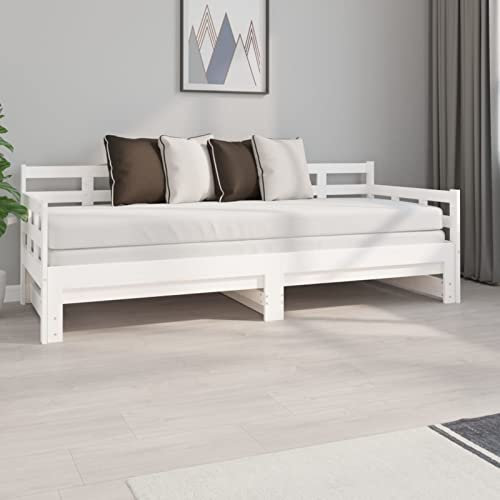 GuyAna Tagesbett Schlafcouch Klein Ausziehbar Weiß Massivholz Kiefer 2X(80x200) cm Sofa Wooden