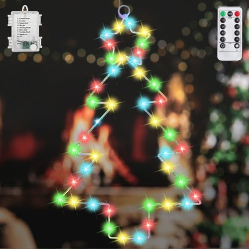 DZAY Weihnachtsdeko Fenster Beleuchtet,LED Weihnachtsbaum Fensterdeko Weihnachten Beleuchtet,Wand Fenster Hängende Fensterbeleuchtung Weihnachtsbeleuchtung Batteriebetrieben LED Fensterdeko