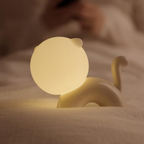 DINOWIN Süßes Katzen Nachtlicht für Kinder Nachtlicht Baby Stilllicht mit Timer Katzenlampe USB Wiederaufladbare Touch LED Katze Lampe für Kinderzimmer Mädchen Junge