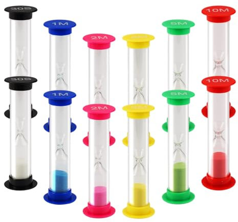 12 Pièces Sablier Minuterie,Sabliers Colore,30 Secondes, 1 Minute, 2 Minutes, 3 Minutes, 5 Minutes, 10 Minutes, Sablier Enfant pour le Nettoyage des Dents, L'éCole, La Cuisine,la Décoration Intérieure