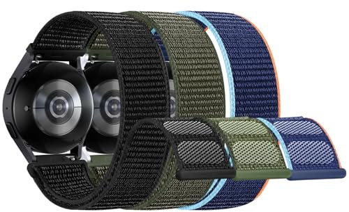 JUVEL 3 Stück 20mm Armband Compatible with Samsung Galaxy Watch 6/5/4 40mm 44mm/6 Classic/5 Pro/Active 2/Watch 3, Atmungsaktive Nylon Verstellbare Sport Armband für Frauen&Männer, Set 1