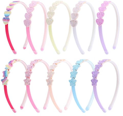 Nenjindz 10 Pièces Serre tete Fille Serre-tête Enfant avec Cœur Étoile Recouvert de Paillettes Bandeaux en Plastique Cheveux pour Saint Valentin Fête Anniversaire