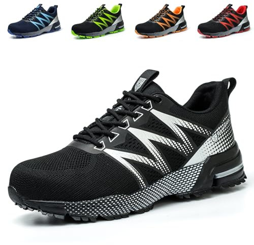 Nasogetch Chaussures de Sécurité Hommes Femme Basket de Securite Légère Confortable Chaussures de Travail Respirantes avec Embout en Acier Noir 43 EU