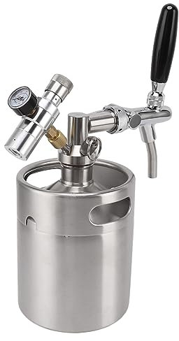 Otufan Mini Keg Barile in Acciaio Inossidabile, Sistema di Erogazione di Birra Domestica Regolabile da 2 Litri Manometro 60PSI Per Gli Amanti della Birra