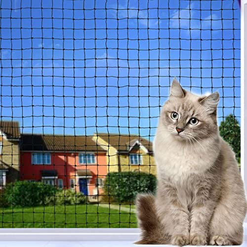 Tatamiyya Rete per Gatti, Rete per Gatti Rinforzata 6 x 2 m, Robusta e Resistente agli Strappi, ai Raggi UV e alle intemperie, per Balcone, terrazze e finestre (Nero)
