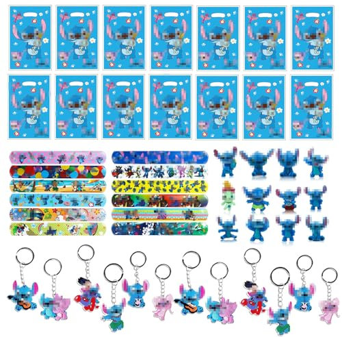 Gxhong 56Pcs Party Mitgebsel Set, Kindergeburtstag Geschenk, 12 Slap Armbänder, 12 Schlüsselanhänger, 12 Mini Figuren, 20 Geschenktüten, Geburtstagkinder Deko