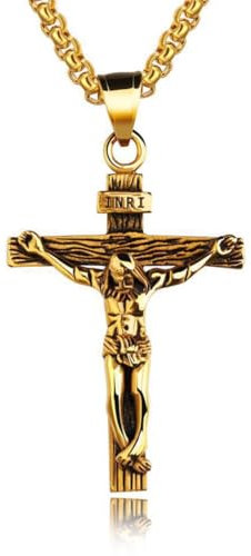 Kreuz Kette Herren Damen, 1 Stück Edelstahl Jesus Kruzifix Anhänger Halskette, Kreuz Anhänger Halskette, Kreuz Halskette, Religiöser Schmuck Geschenk, Für Herren Damen, Gold
