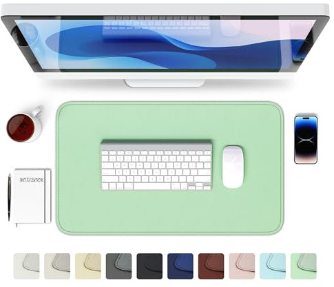 GOMIN Schreibtischunterlage 60x35cm - PU Leder Mauspad Wasserfest & Rutschfest - Laptop Tischunterlage Groß - Leicht zu reinigende Schreibunterlage - Mousepad XXL für Büro und Home-Office - Hellgrün