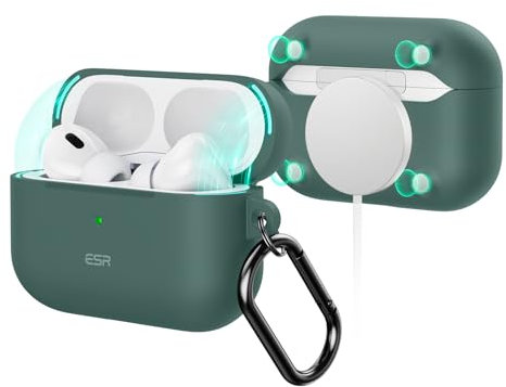 ESR für AirPods Pro 2/1 Hülle (2023/2022/2019), kompatibel mit AirPods Pro 2./1. Generation, Unterstützt kabelloses Laden, Magnetischer Deckel, Schutzhülle mit Karabinerhaken, Cloud Serie, Grün