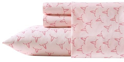 Wrangler - King Sheet Set, Super Soft Bedding Set, Luxuriously Soft Bedding Set, Yellowstone Inspired, Oeko-Tex Certified (Steer Skulls Pink, King)