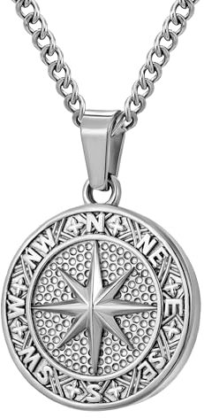 murtoo Silber Münze herren, halskette kette, silberkette herren, kompass kette, kompass anhänger, edelstahl halskette, geschenk 50cm