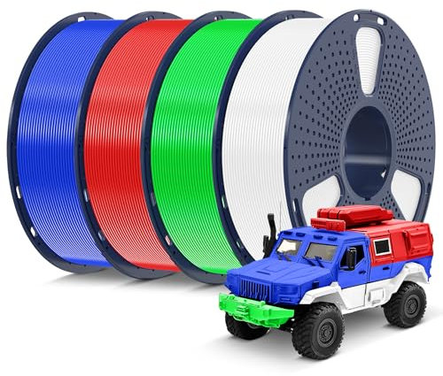 SUNLU PLA Filament Mehrfarbiges Set, 3D Drucker Filament PLA 1.75mm +/- 0,02mm, Einfach zu Verwenden, Passend Für Sie Meisten FDM 3D Drucker, 1KG Spool, 4 Pcs. (Weiß + Grün + Blau + Rot)