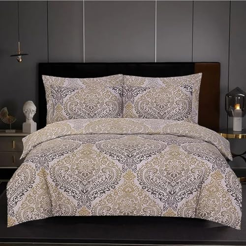 ZIYA HOMES Bed Spread Royal-Damask Ochre S.King size - Soft Cotton - with Pillow case, Premium Brushed Duvet Cover Comfortable Bedding