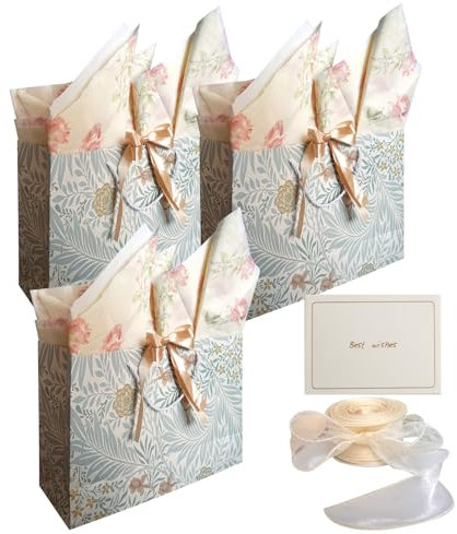 Octonyluck Bolsa de Papel de Regalo, Bolsas Regalo con Asa, Bolsas De Regalo + 5 Tarjetas De FelicitacióN + 6 Papel De Rosa + 1 Hilo De Cola, Bolsas De Regalo, Embalaje De Regalo