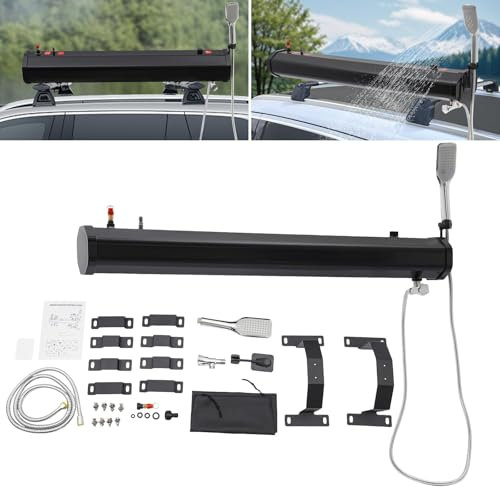 COUCHO Druckwassertank für Campingdusche, Dachgepäckträger-Wassertank für Autodusche, tragbarer Offroad-Duschen-Wasserspeichertank mit Schlauchduschkopf, für Fahrzeuge, LKWs, SUV(30L(7.9gallon))