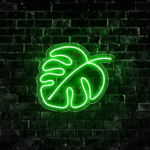 Panneau néon LED en forme de feuille de Monstera, panneau néon vert pour chambre à coucher, amant vert