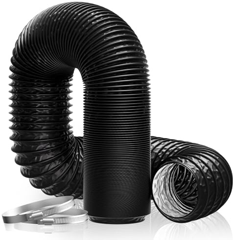 Hon&Guan 75mm 5m Aluminium PVC Flexible Air Ducting for HVAC - Black | 3 Inch Ventilation Hose Pipe with 2pcs Stainless Steel Clamps for Heater, Extractor Fan, Grow Tent, Tumble Dryer