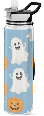 OWFKAY 32 oz Water Bottle with Straw Tritan BPA Free Funny Ghost Pumpkins Sports Water Bottle with Carry Handle LeakProof Perfect for Travel School Gym Fitness Outdoor