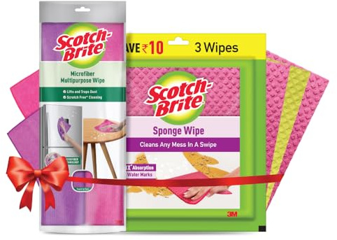 Scotch-Brite Microfiber Multipurpose Wipe 2N and Scotch-Brite Sponge Wipe 3N Resusable Kitchen Cleaning
