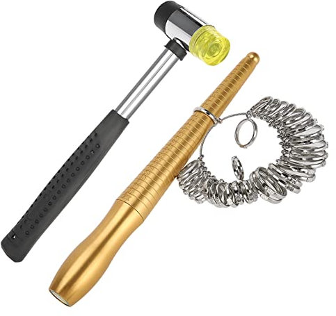 Lot de 3 anneaux en métal - Avec bague, couteau, jauge - Poignée - Marteau - Outil de bijoux