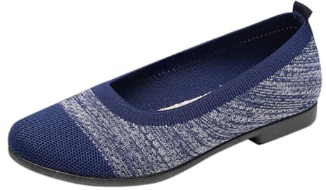 New Ballerina Shoes for Women Womens Knit Ballerina Shoe Ballet Flat Slip on Bow Tie Ballet Pumps Dolly Shoes #001_Blue Size 5.5