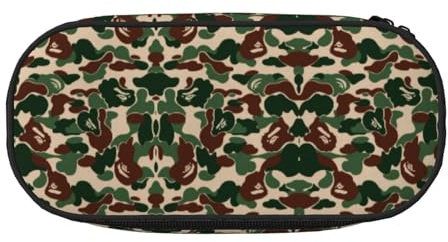 FEYUNYAN Federmäppchen mit großem Fassungsvermögen, ästhetisch, auslaufsicher, Segeltuch, mit Reißverschluss, Camouflage-Grün, Federmäppchen für Damen und Herren, leichtes tragbares