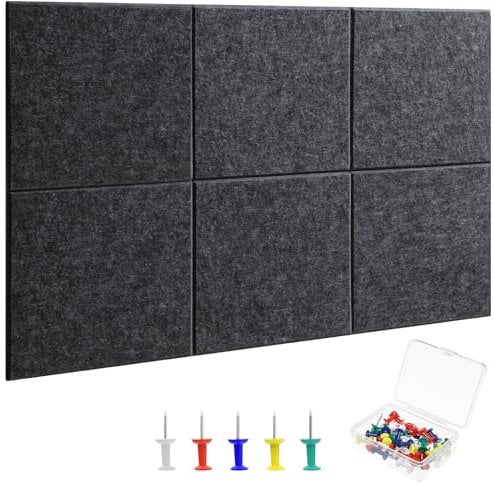 Large Cork Board 36 x 24, 6 Pack Felt Wall Tiles with Colored Pushpins, Bulletin Board with Removable Self-Adhesive Strips, Pin Board Cork Boards for Walls Office Home (Dark Gray)