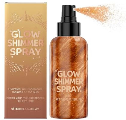 100ML Glitzerspray, Schimmer Highlighter Spray, Body Glitzer Spray Für Haare & Körper, Wasserfest Langlebig, Ultrafeines Nebel, Glitter Spritz für Festival Halloween Karneval Fasching Make up(Bronze)