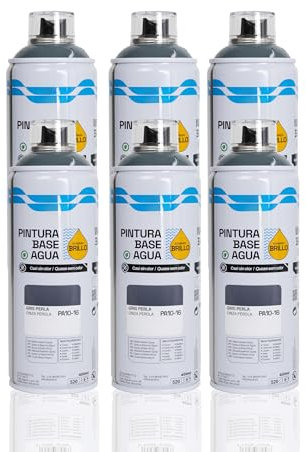 BESCH Pintura en Spray Base Agua 400ml – Ecológica, Sin Olor, para Madera, Plástico, Metal y Cartón – Cobertura Uniforme y Secado Rápido - Gris Perla, Pack de 6 unidades