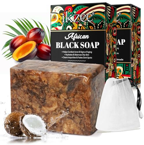 African Black Soap, Organisch Afrikanische Schwarze Seife 200g, Afrikanische Seife Gegen Akne Und Dunkle Flecken, Rohe Schwarze Seifes Für Alle Hauttypen - Gesicht, KöRper, Haare