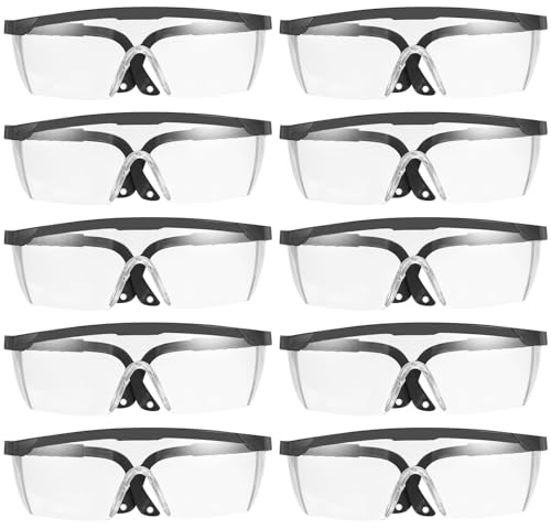 10 Stück transparente Schutzbrillen mit Gummieinsatz, schwarz, Sport | 10 transparente Schutzbrillen mit Gummieinsatz (schwarz/transparent). beschlagfrei, stoßsicher. Für Arbeit & Schießsport.