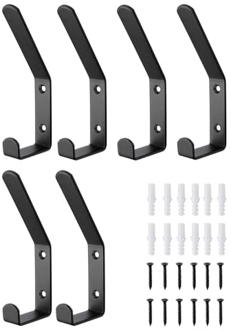 Fonyiunce 6 Stück Haken für Akustikpaneele, 12.6mm, Schwarz Garderobehaken, Doppelter Kleiderhaken für Akupanel, Kleiderhaken Wandpaneele, für Jacken, Mäntel, Kleidung, Schals(Schwarz)
