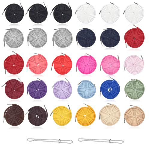 30 Stück Kordel für Jogginghose, 130 cm Universal Baumwolle Kordel für Hoodie mit 2 Durchziehnadel Ersatz Kordelzug mit Metallenden Kordelband für Shorts Hosen (22 Farben)