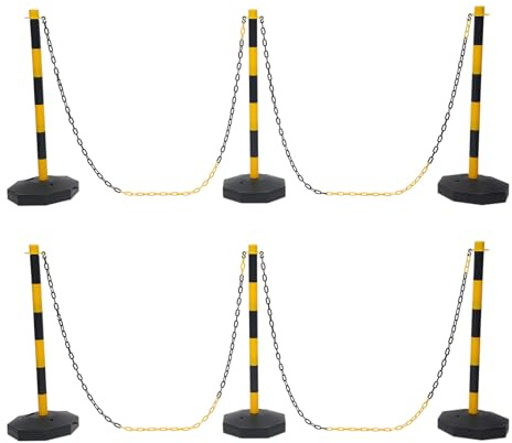 6 Pack Adjustable Traffic Delineator Post Cones, Traffic Safety Delineator Barrier with Base 28.5cm 2m Chain, for Traffic Control Warning Parking Lot Construction Caution Roads, Yellow&Black