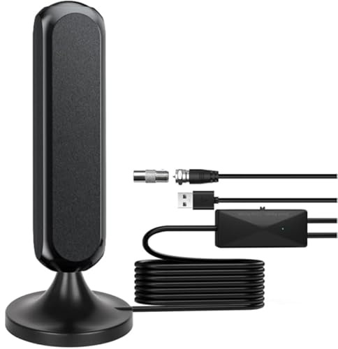 Indoor TV Aerial, Digital TV Ariels indoor for Smart & Older TVs with Signal Booster 590+ Miles Range Reception, TV Antenna for Freeview Support 4K 1080P HD Local Channels & 18ft HD Cable