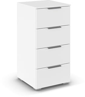Rauch Möbel Alabama, Kommode, Farbe Weiß, Maße 40x81x42 cm | Sideboard, 4 Schubladen, Soft-Close-Funktion, Griff Grau metallic, für Schlafzimmer, Kinderzimmer, Garderobe, Flur