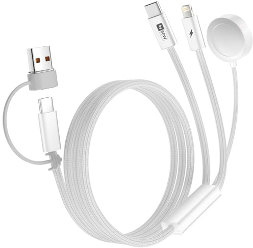 Esiposs 3 in 2 Ladekabel 60W Magnetische für Apple Watch Ladegerät 1.5M | Multi Ladekabel 60W USB C Schnellladegerät Lightning Kabel für i Phone 17/16/1514/13, Pad, i Watch Ultra/SE/11/10/9/8, Weiß