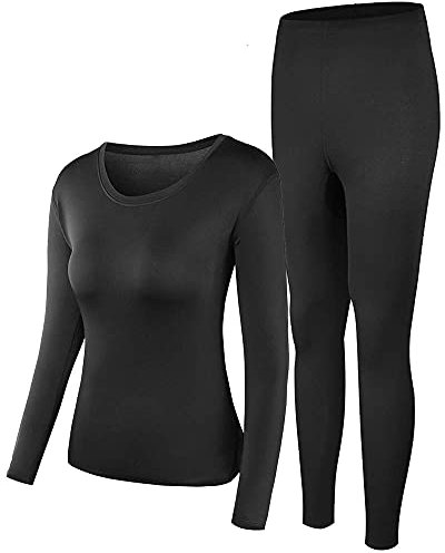 PISIQI Thermounterwäsche Damen Innenfleece Set Funktionsunterwäsche Skiunterwäsche Winter Thermowäsche Set Weich Warme Flexibel Damen Oberteil & Unterteil Thermounterhose für zu Hause Wintersport