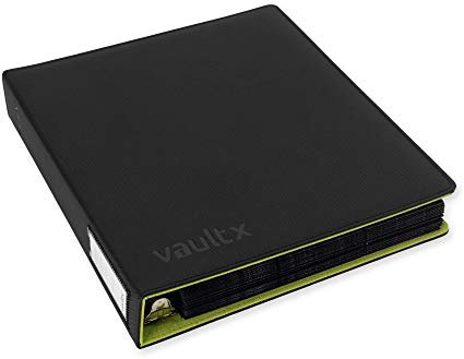 Vault X 3-Ring-Trading-Kartenordner, passend für 9-Taschen-Seiten, 540 Karten, Exo-Tec-Material, Leicht zu Öffnen, D-Ring-Klemmordner für Sammelkartenspiele, TCG (Schwarz/Elektrisches Grün, Schlank)