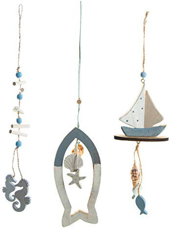 Logbuch-Verlag maritimes Deko Set 3-TLG. Fisch Wanddeko Anhänger Ozean blau Muscheln Strandgut