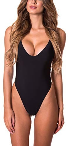 RELLECIGA Maillot de Bain Une pièce String Thong Bikini High Cut Monokini